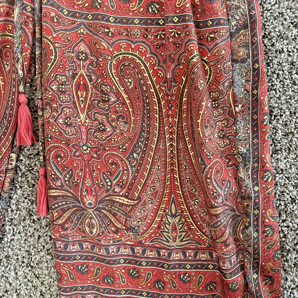 Cienna Pants Women S Silk Poly Blend Gold Red Floral Paisley Wide Leg Pants Boho - Picture 6 of 16